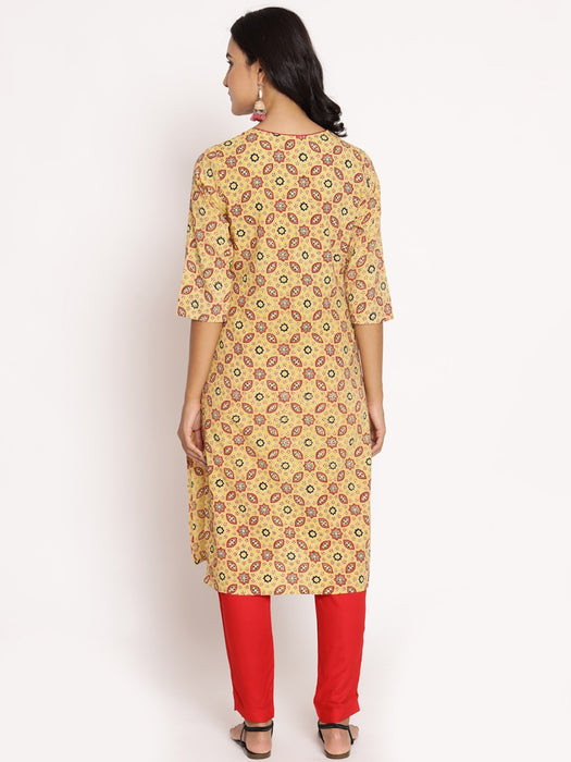 A Straight Solid Yellow Embroidered Rayon Kurta With Pants And Kota Do –  jaipurkurtius