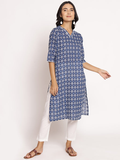 Buy Rain and Rainbow Indigo Cotton Motifs Print A Line Kurti for Women's  Online @ Tata CLiQ