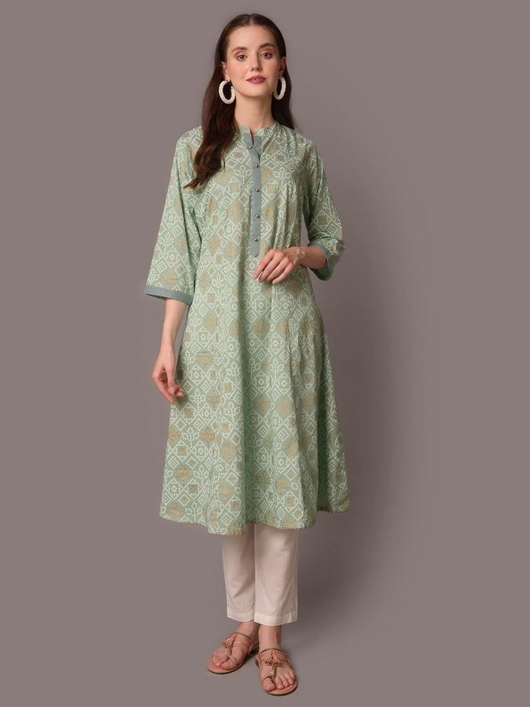 Best green cotton printed kurta designs for women