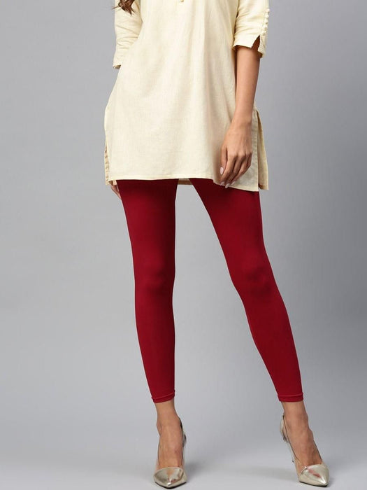 Women Red Solid Ankle Length Legging