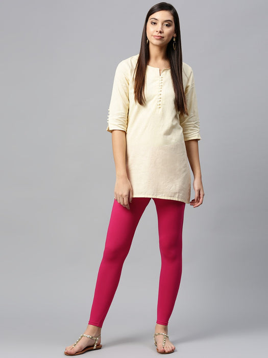 Pink plain cotton leggings - Jaipur Kurti - 3297176